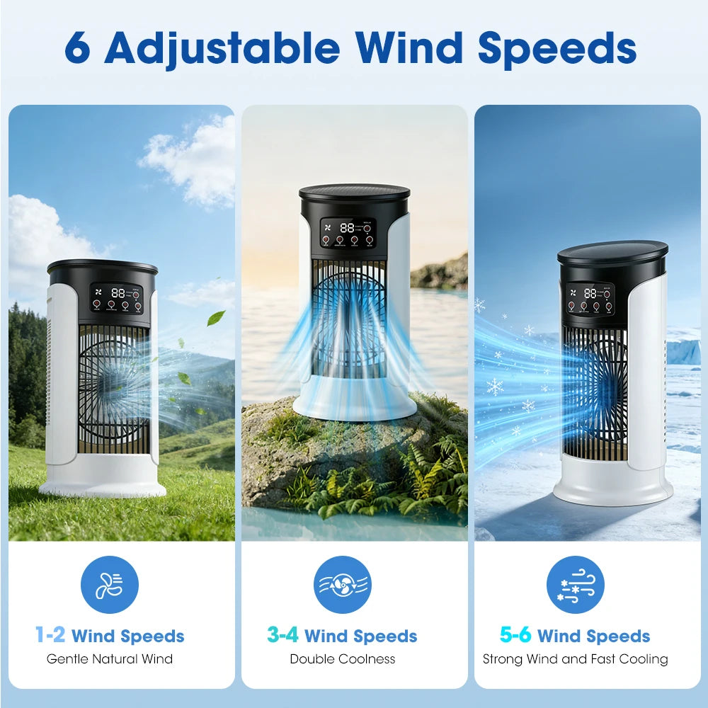 Portable Air Conditioning Fan 6 Speeds USB Mini Air Conditioner Timing