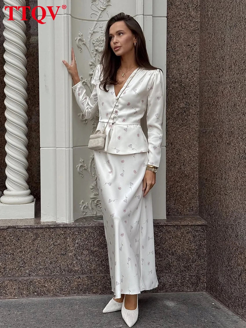 TTQV Fashion Slim Print Women's Two Pieces Set 2026 Elegant Long