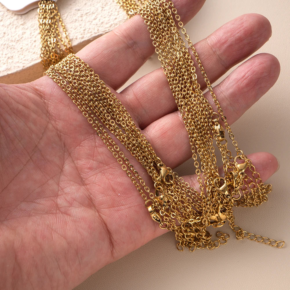10pcs 45+5cm Gold Plated Stainless Steel Link Chain Necklace with