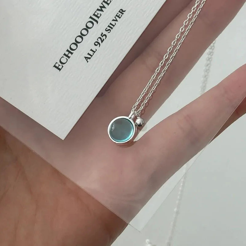 XIYANIKE Summer Blue Crystal Pendant Necklace For Women Girl Luxury