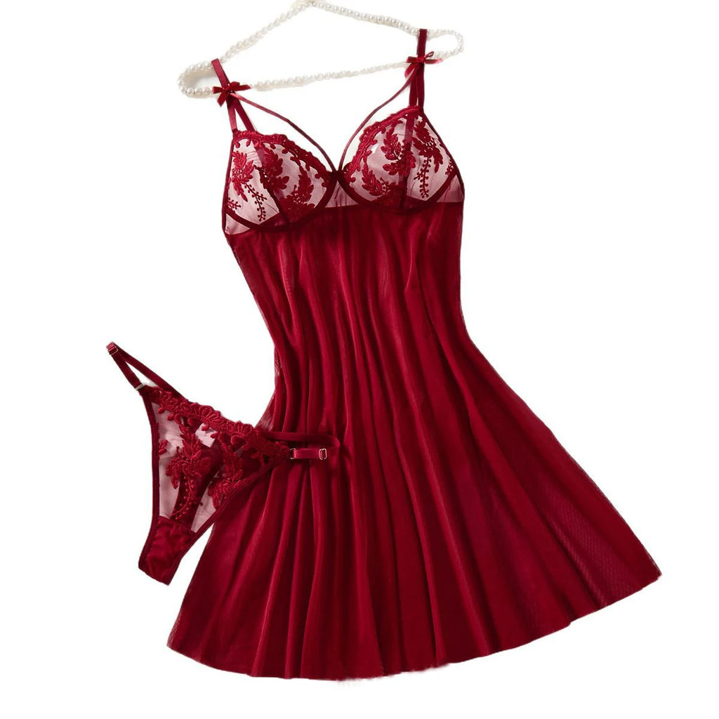 Wine Red Ladies' Countryside Style Wheat Ear Embroidery Semi