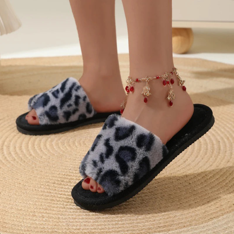 Fashion Women Slippers Cotton Plush Warm Female Light EVA Flat Bottom