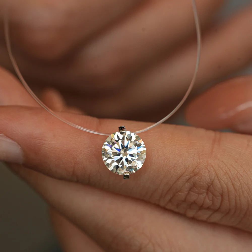 925 Silver Invisible Chain Pendant Necklace Rhinestone Choker de Prata