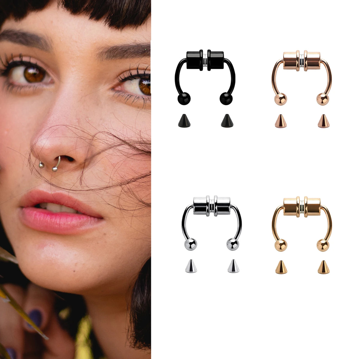 1/4pcs Women's Fake Nose Rings - Magnetic Stainless Steel Septum