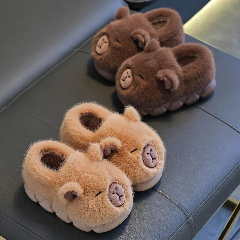 Capybara Winter Cotton Slippers Women New Fluffy Furry Cartoon House