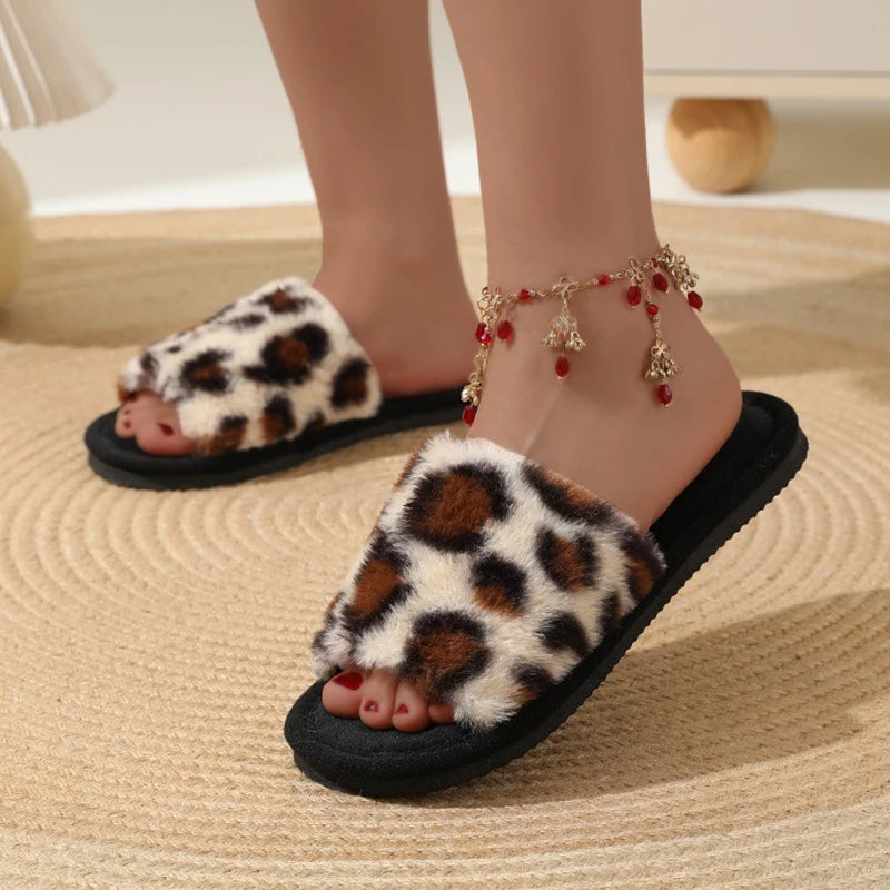 Fashion Women Slippers Cotton Plush Warm Female Light EVA Flat Bottom