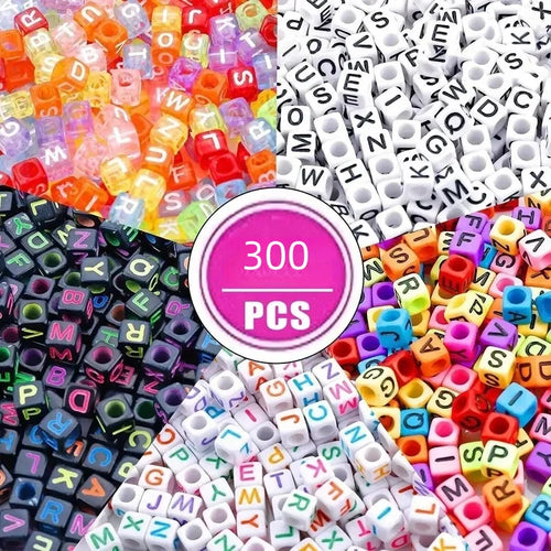 500/300pcsAcrylic Alphabet Cube Beads, Assorted A-Z Letter Spacer