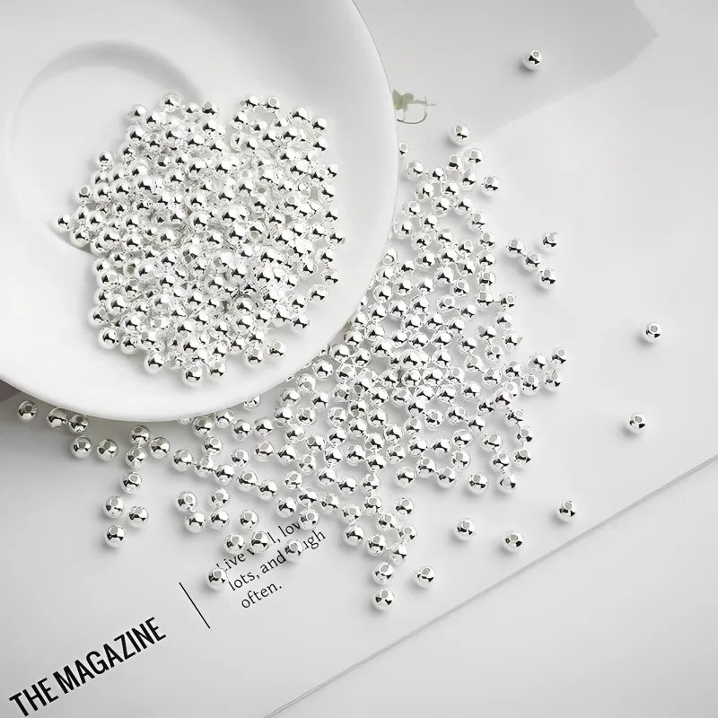 Genuine 925 Sterling Silver Round Beads Spacer Beads Jewelry Making