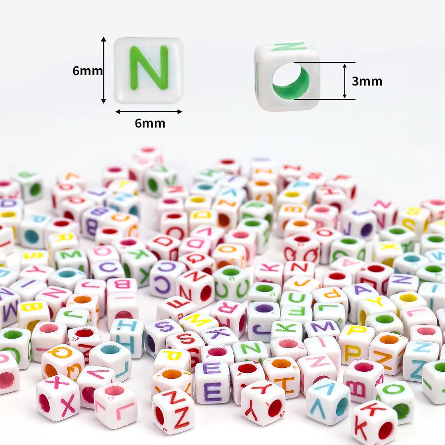 500/300pcsAcrylic Alphabet Cube Beads, Assorted A-Z Letter Spacer