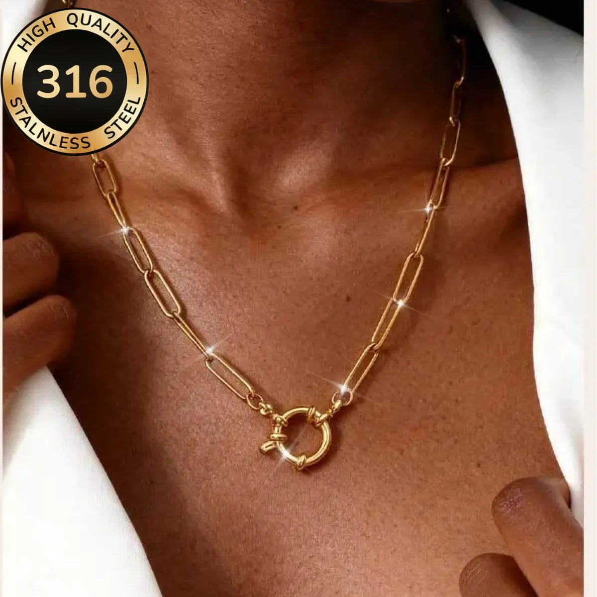 Spring Sailor Clasp Necklace Women Buckle Choker Stainless Steel