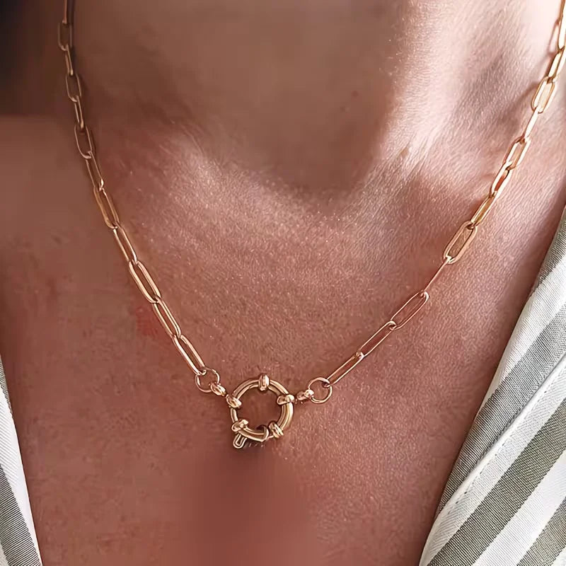 Spring Sailor Clasp Necklace Women Buckle Choker Stainless Steel