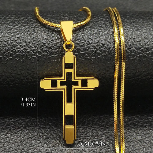 2026 Hip Hop Cross Stainless Steel Chain Necklaces Gold Color Long