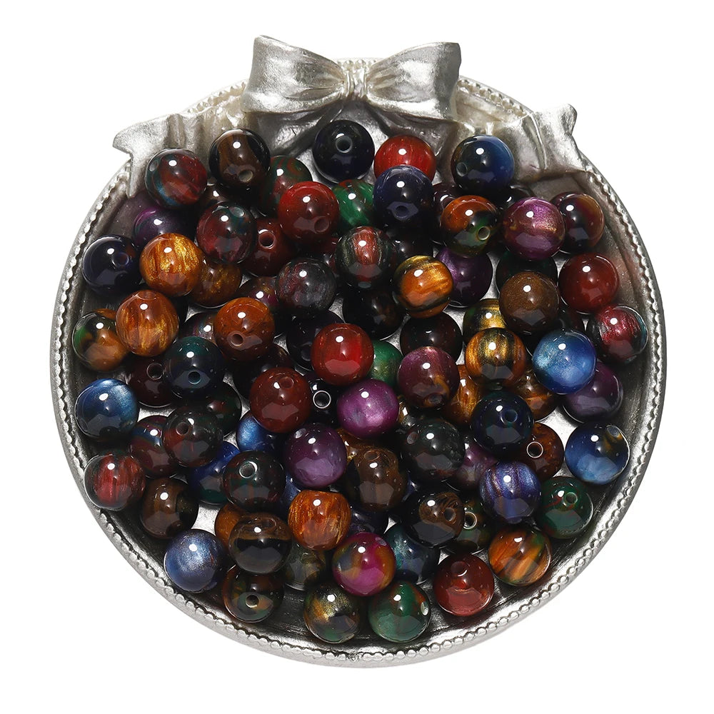 20-50pcs/lot Glitter Mitation Cat Eye Round Resin Bead Loose Beads for