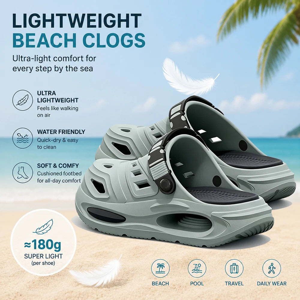 Men EVA Clogs Sandals Lightweight Non Slip Adjustable Strap Garden