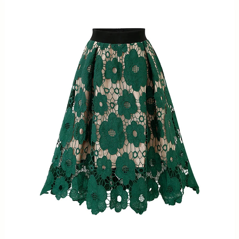 Summer Boho Lace Skirts Women Vintage Mesh Hollow Out Plus Size Skirt