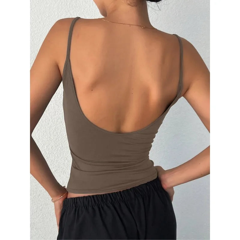 Plus Size 1XL-5XL Women's Fashionable Backless Simple Solid Color Slim