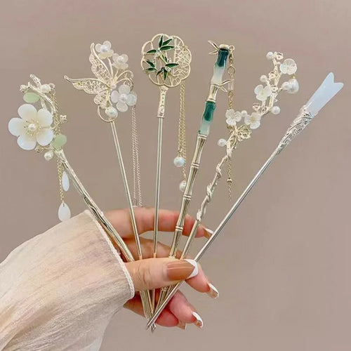 1/6pcs Elegant Chinese Style Tassel Hair Stick Traditional Floral