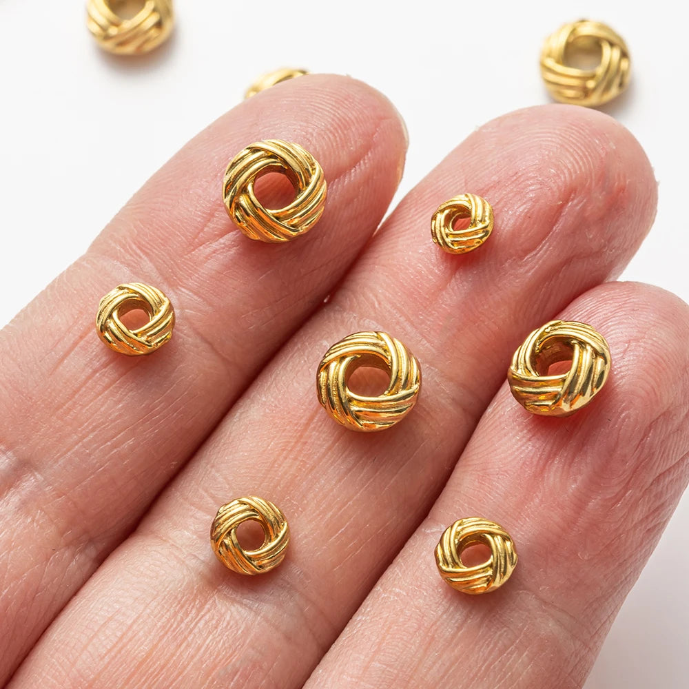 10pcs PVD Stainless Steel Striped Cut Flower Large Hole Beads Earring