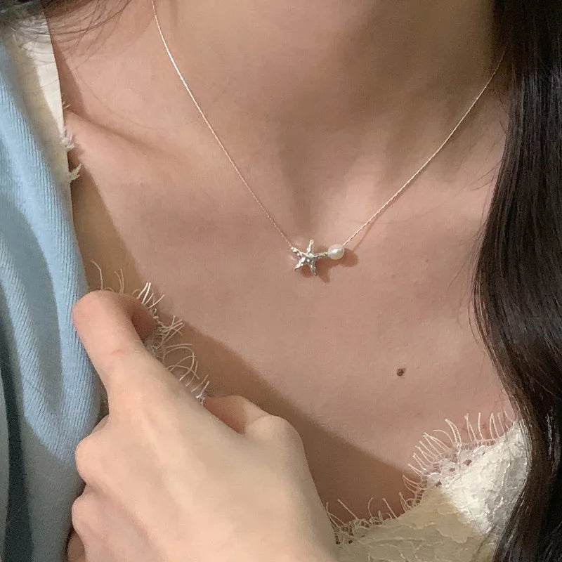 XIYANIKE Korean Starfish Pearl Pendant Necklace For Women Girl