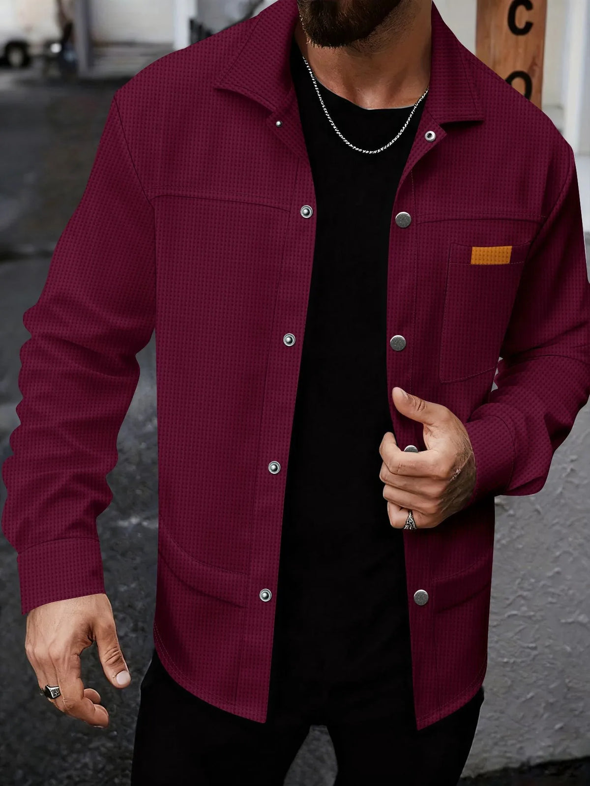 Men's Vintage Textured Work Shirt Jacket Casual Button Down Utility