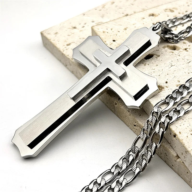 Big Jesus Christian Cross Pendant Necklace for Man Women Stainless