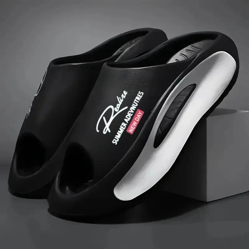 Lightweight EVA men's slide | Black and white cartoon design, exposed