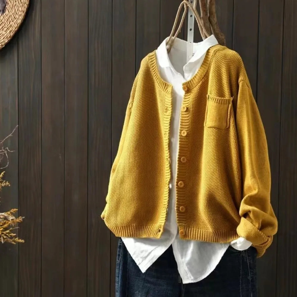 Plus Size Women's Casual Spring Autumn Knit Cardigan Coat With Pockets