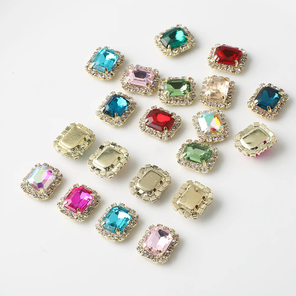 12X14mm 10Pcs Rectangular Diamond Inlaid Four Hole Claw Diamond DIY