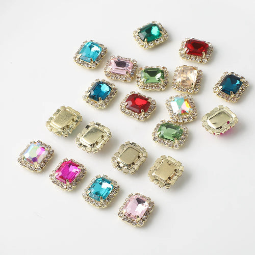 12X14mm 10Pcs Rectangular Diamond Inlaid Four Hole Claw Diamond DIY