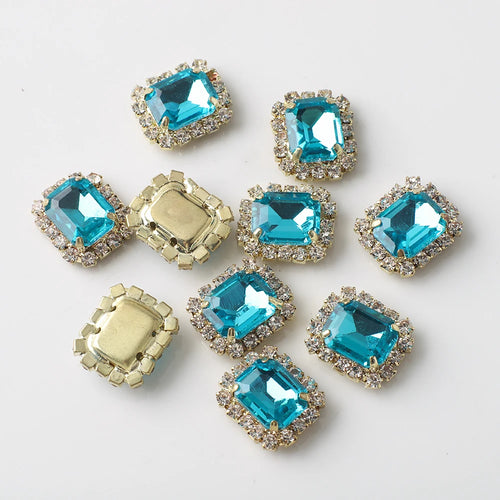 12X14mm 10Pcs Rectangular Diamond Inlaid Four Hole Claw Diamond DIY
