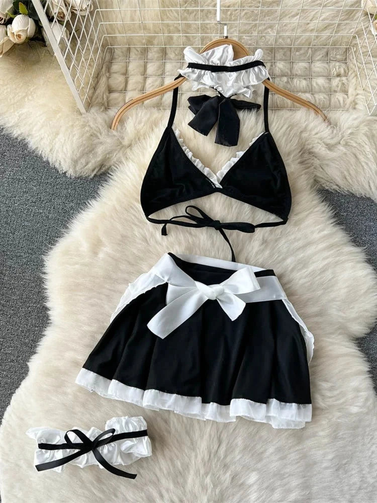 Women's Sexy Bow Lace-Up Sensual Dress Set Fashion Uniform - Trendy