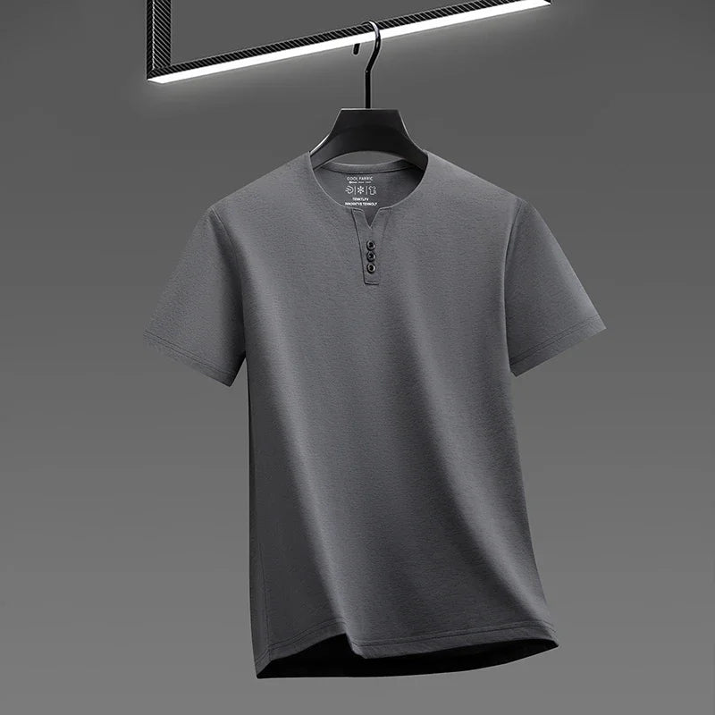 Men's Soft Fabric Henley Neck T Shirt With Three Button Detail Short
