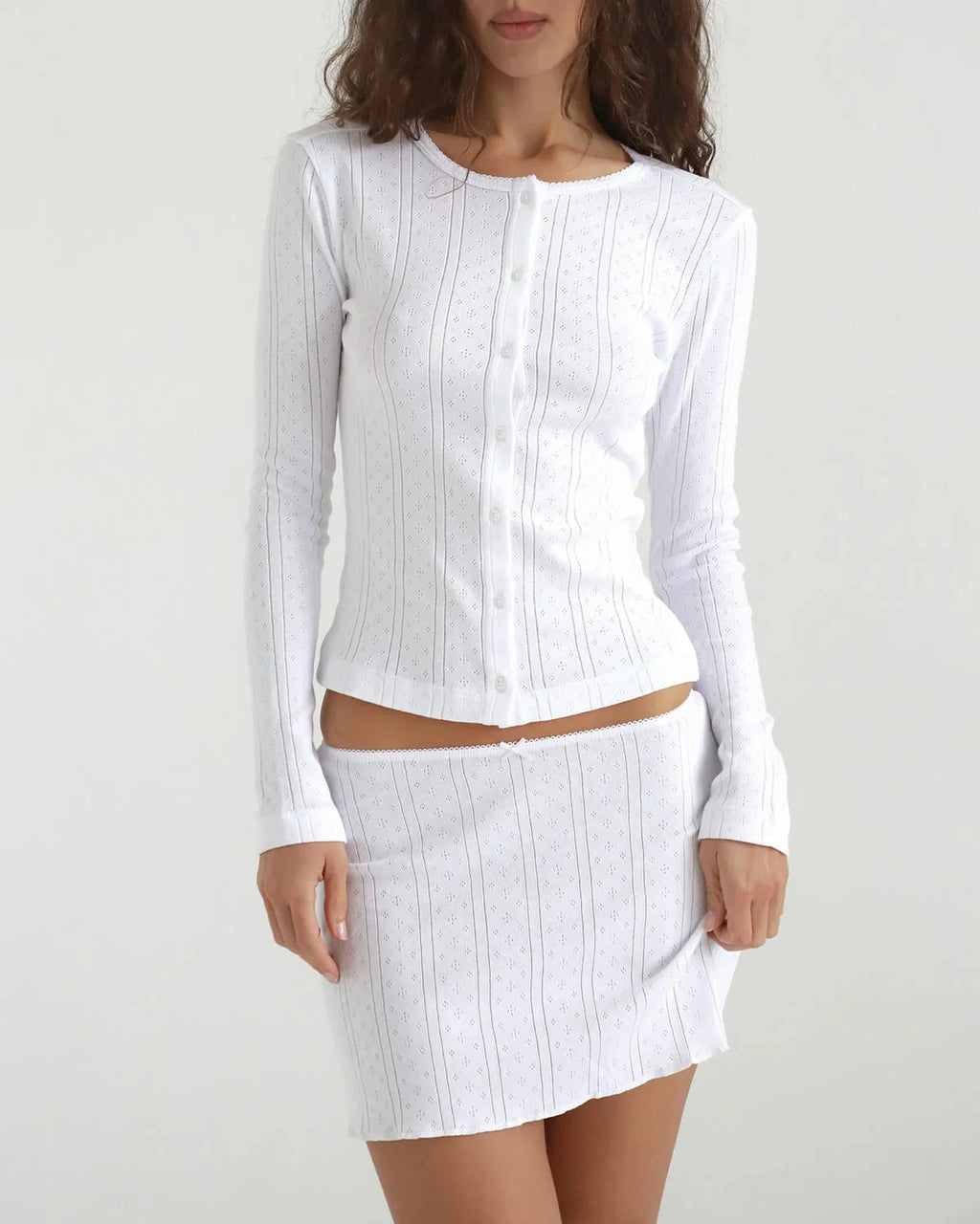 Cou French-Style Hollow-Out Vertical Striped Knit Cardigan,