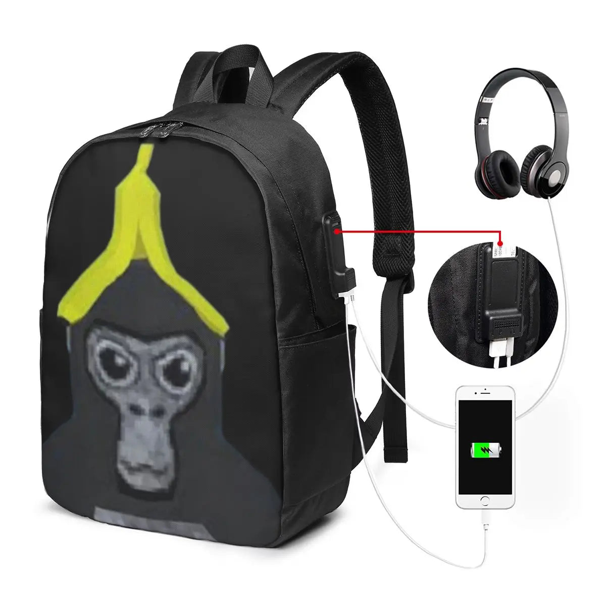 Gorilla Tag Monkey With Banana Backpack Travel Notebook Bag Computer
