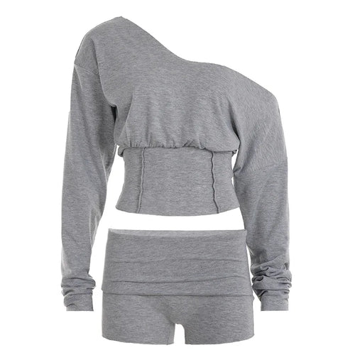 Woman 2 Piece Set Outfit Casual Long Sleeves Top Shorts Sexy