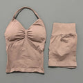 HISTELLO 2 Pieces Sports Set Women Yoga Longline Strap Top Scrunch