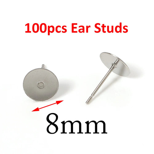 100pcs Gold Stainless Steel 3-8mm Flat Head Stud Earrings DIY Round