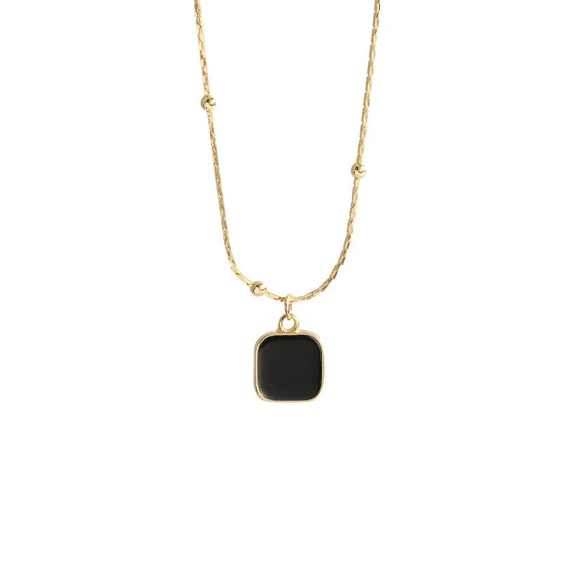 316L Stainless Steel Black Shell Square Pendant Necklace for Women New
