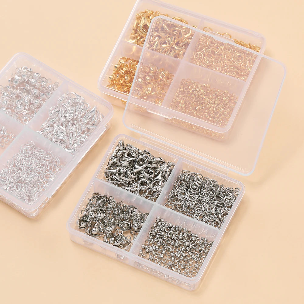 4Grids/Box Lobster Clasp Jump Rings Ball Chain Calotte End Crimps