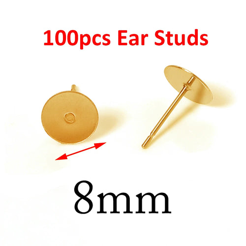 100pcs Gold Stainless Steel 3-8mm Flat Head Stud Earrings DIY Round