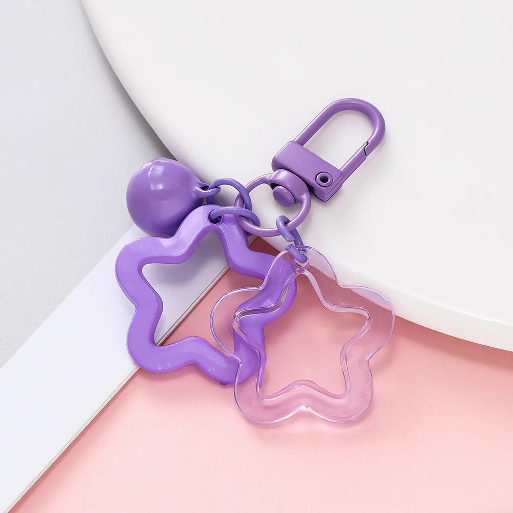 1pc Acrylic Star Keychains with Small Bell Shaped Hollow Pentagram