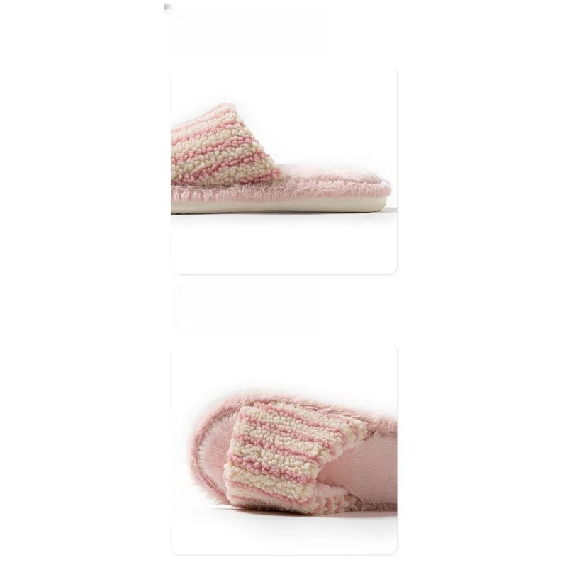 Autumn and Winter New Striped Contrast Open Women's Cotton Slippers