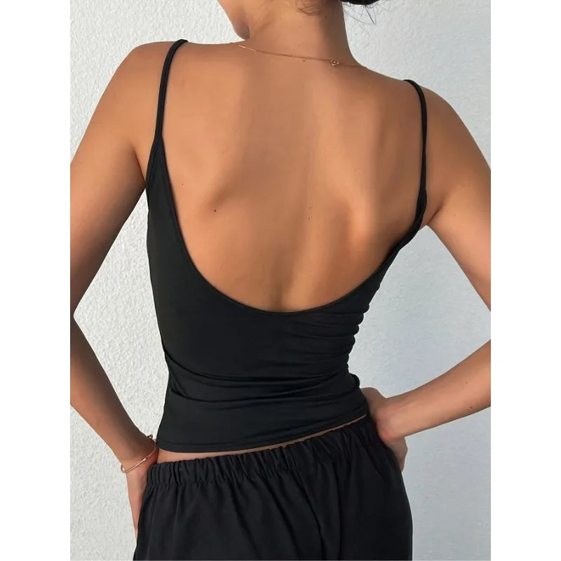 Plus Size 1XL-5XL Women's Fashionable Backless Simple Solid Color Slim