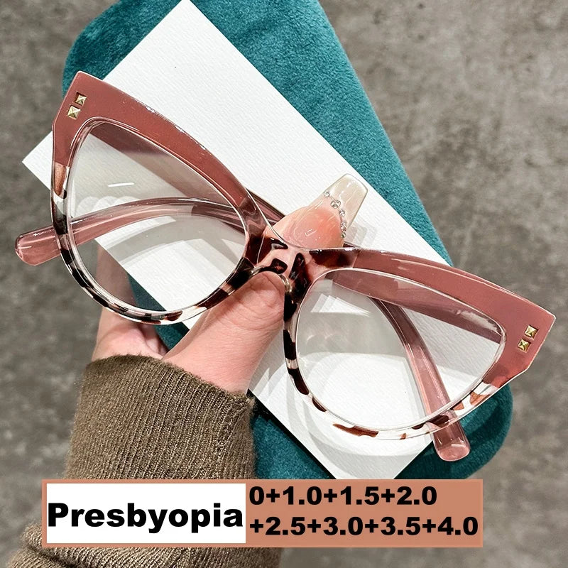 Stylish Cat Eye Reading Glasses for Women Unisex Trendy Ani-blue Light