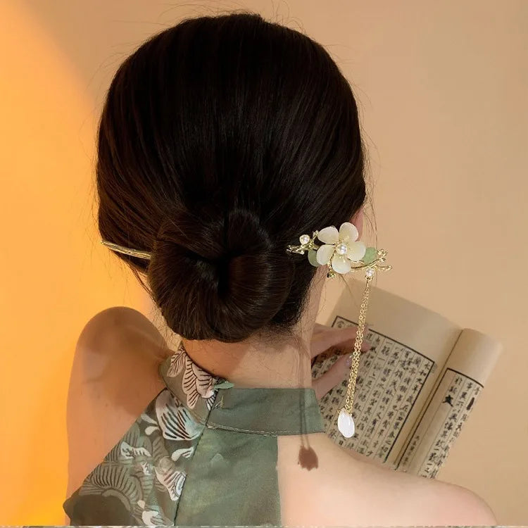 Elegant Chinese Style Hair Clip Tassel Hair Stick Traditional Floral