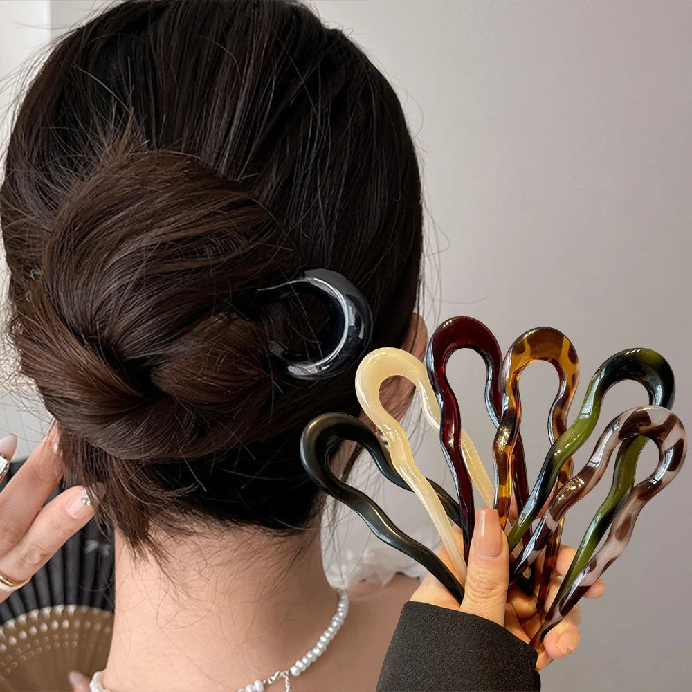U-Shaped Hair Fork Fashion Tortoiseshell Acetate Acrylic Hairpin