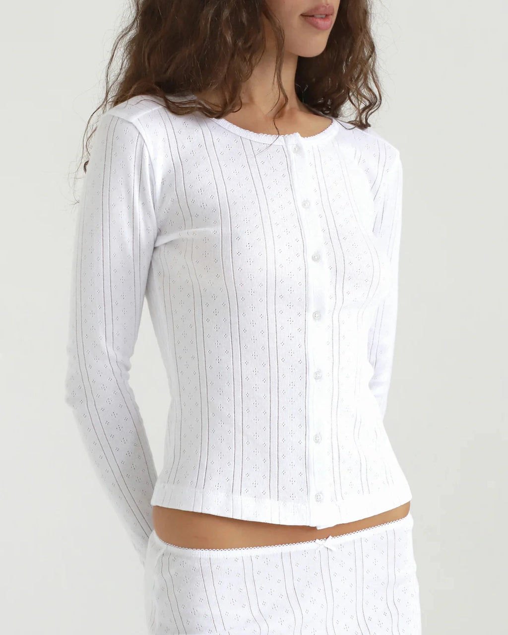 Cou French-Style Hollow-Out Vertical Striped Knit Cardigan,