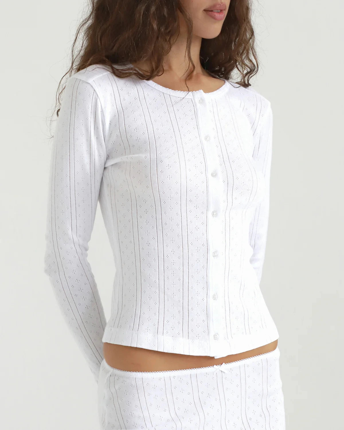 Cou French-Style Hollow-Out Vertical Striped Knit Cardigan,