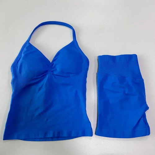 2 Pieces Sports Set Women Backless Tank Tops High Waist Scrunch