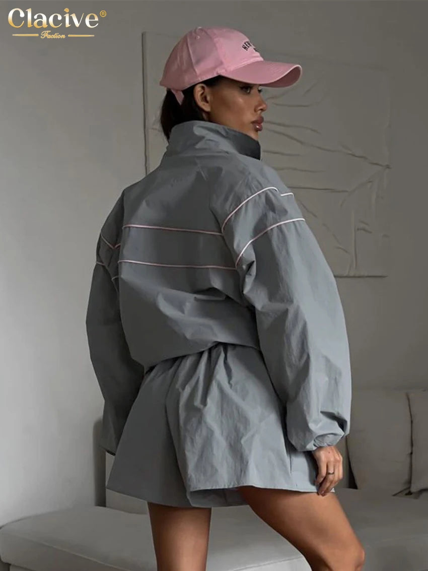 Clacive Fashion Loose Gray 2 Piece Sets Women Outfit 2024 Elegant Long